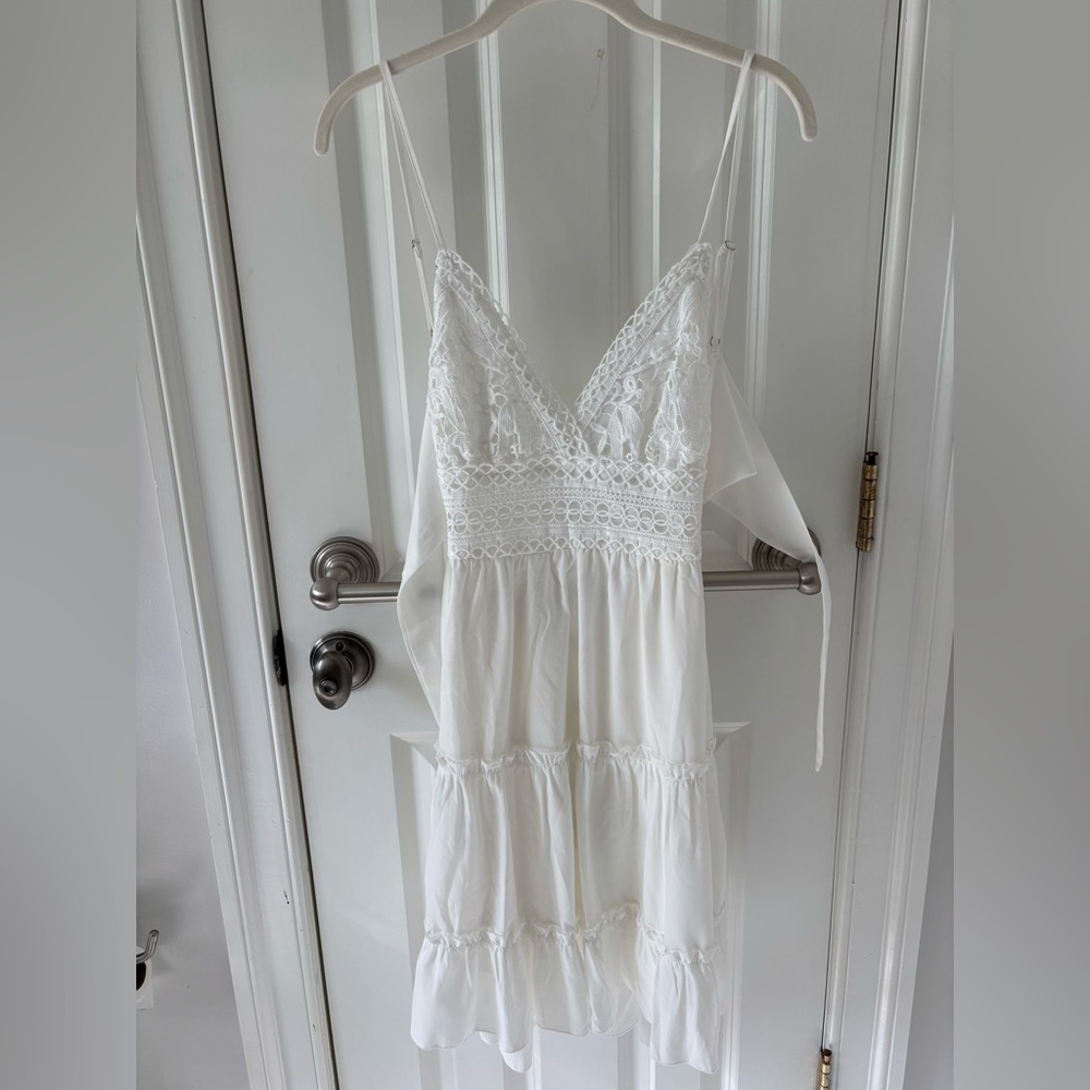 Macy's White Lace Chemise with Ruffled Layers